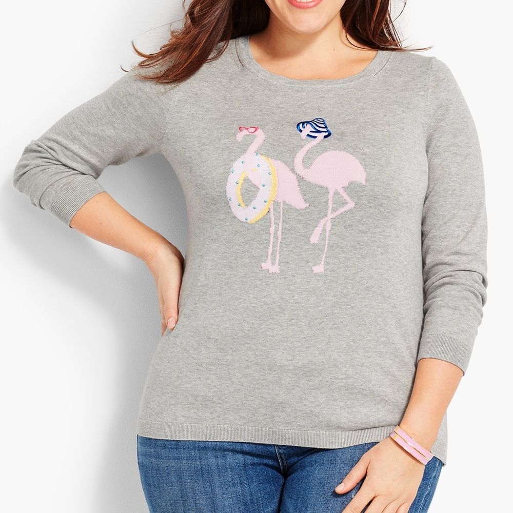 Talbots Gray Flamingo Long Sleeve Sweater Size X